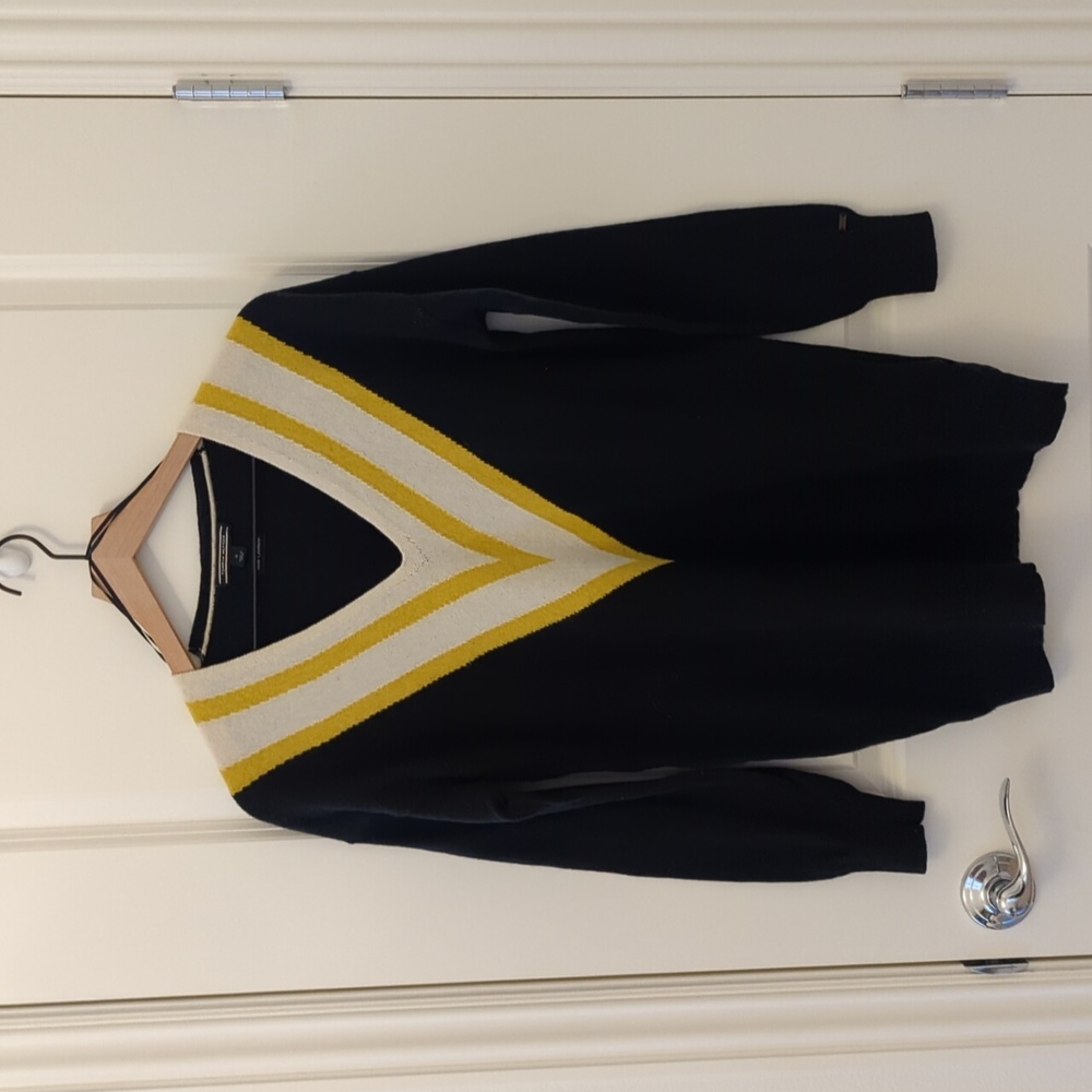 Tommy Hilfiger Navy Wool Cashmere V Neck Long Cricket Sweater